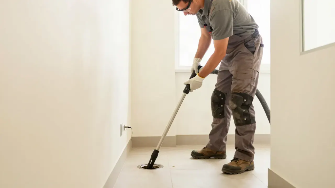 Hydro Jetting in Bradenton, Florida: drain cleaning technician is using a smaller hydro-jetting nozzle to clear a commercial