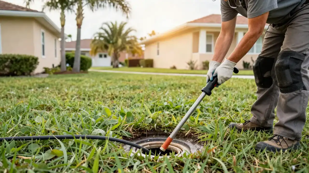 Drain Snaking and Cabling in Bradenton, Florida: drain cleaning technician is carefully maneuvering a drain snake's cable
