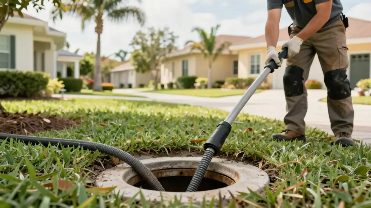 Drain Cleaning in Bradenton, Florida: close-up of a main line drain snake's heavy-duty cable feeding into an outdoor